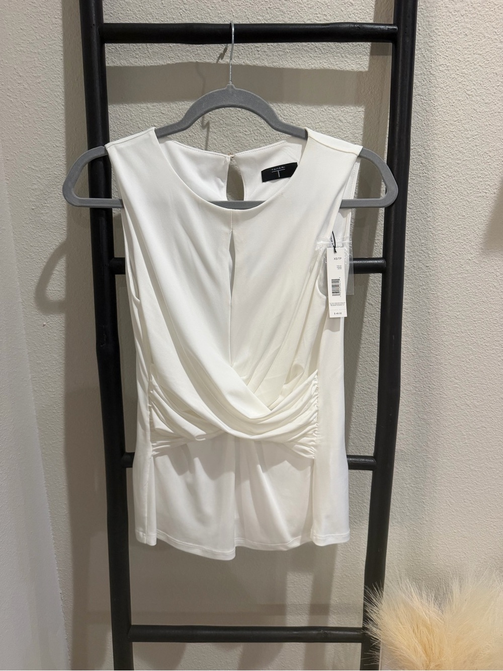 Tahari Cream Draped Twist Front Sleeveless Camisole